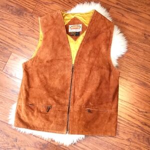 Paragraff Brown Leather Yellow Satin Lined Zip Front Vest
